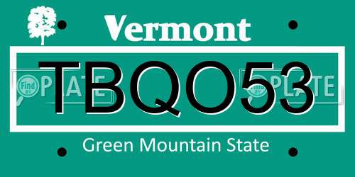 TBQO53 Vermont License Plate