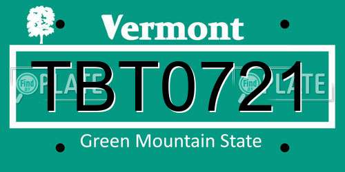TBT0721 Vermont License Plate