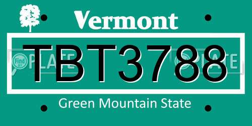 TBT3788 Vermont License Plate