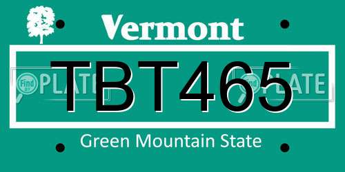 TBT465 Vermont License Plate