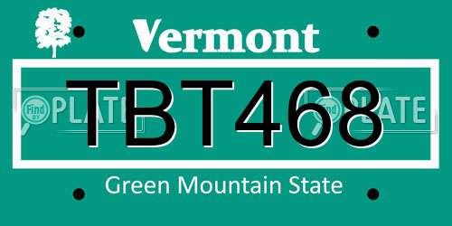 TBT468 Vermont License Plate