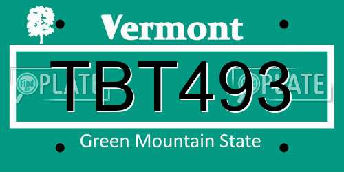 TBT493 Vermont License Plate