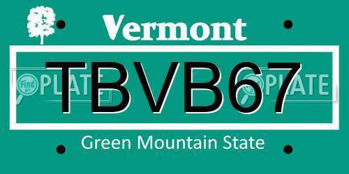 TBVB67 Vermont License Plate