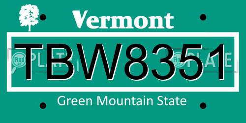 TBW8351 Vermont License Plate