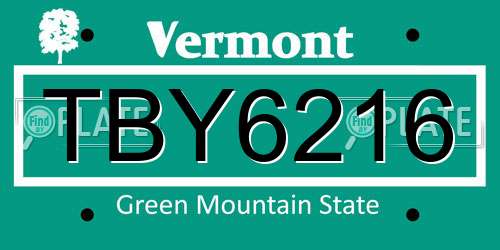 TBY6216 Vermont License Plate