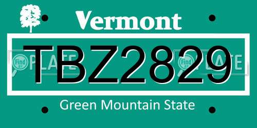TBZ2829 Vermont License Plate