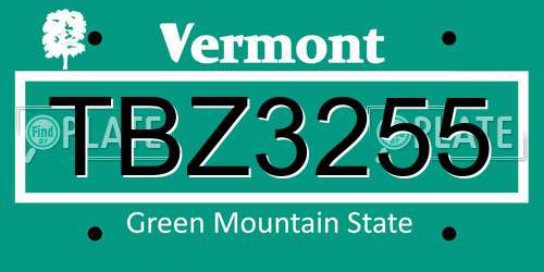 TBZ3255 Vermont License Plate