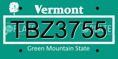 TBZ3755 Vermont License Plate