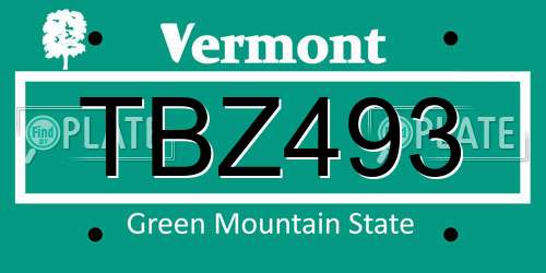 TBZ493 Vermont License Plate