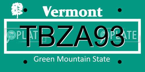 TBZA93 Vermont License Plate
