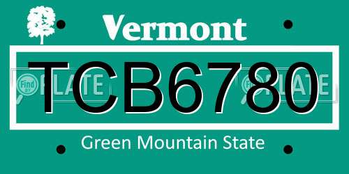 TCB6780 Vermont License Plate