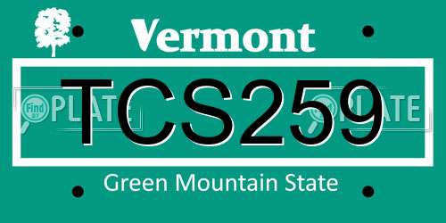 TCS259 Vermont License Plate
