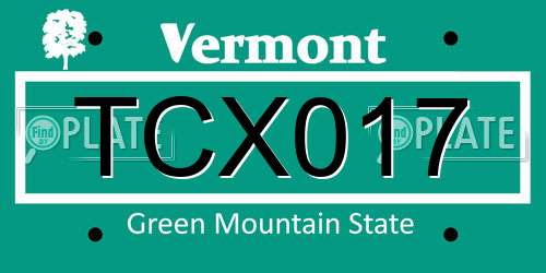 TCX017 Vermont License Plate