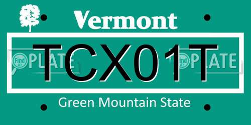 TCX01T Vermont License Plate