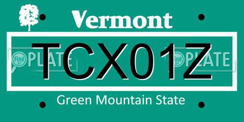 TCX01Z Vermont License Plate