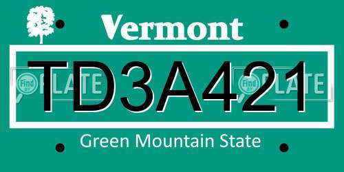TD3A421 Vermont License Plate