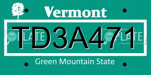 TD3A471 Vermont License Plate