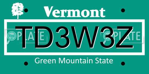 TD3W3Z Vermont License Plate