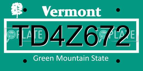TD4Z672 Vermont License Plate