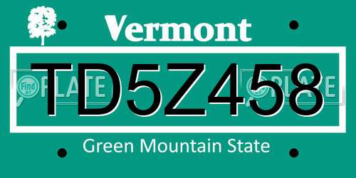 TD5Z458 Vermont License Plate
