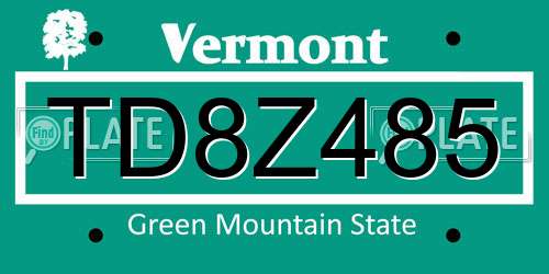 TD8Z485 Vermont License Plate