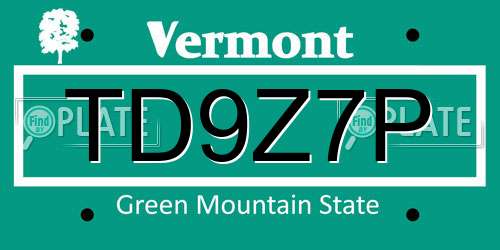 TD9Z7P Vermont License Plate