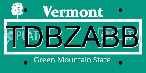 TDBZABB Vermont License Plate