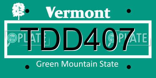 TDD407 Vermont License Plate
