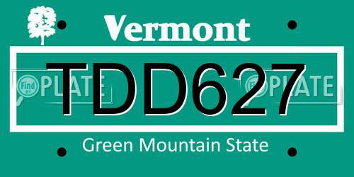 TDD627 Vermont License Plate