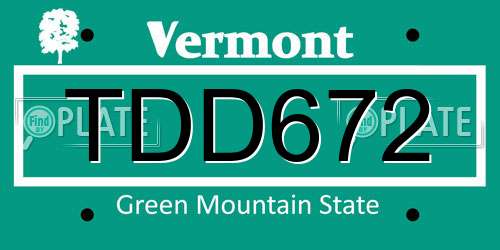 TDD672 Vermont License Plate