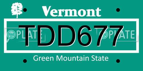 TDD677 Vermont License Plate