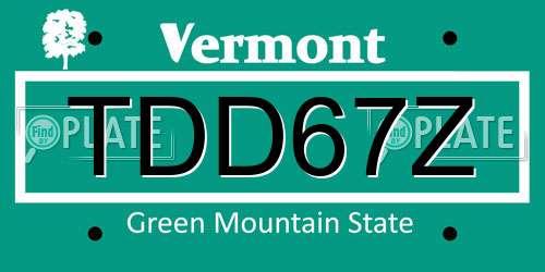 TDD67Z Vermont License Plate