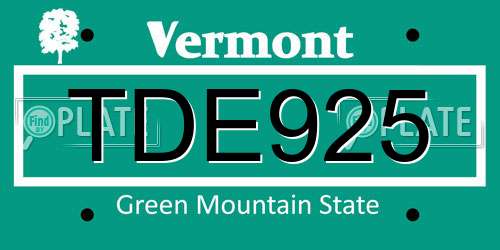 TDE925 Vermont License Plate