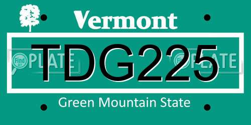 TDG225 Vermont License Plate