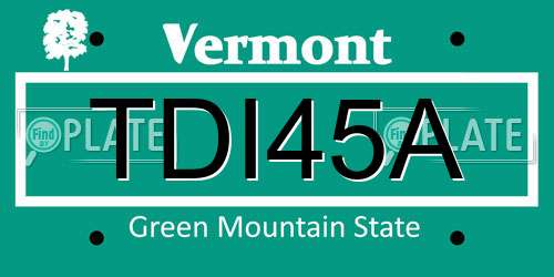 TDI45A Vermont License Plate