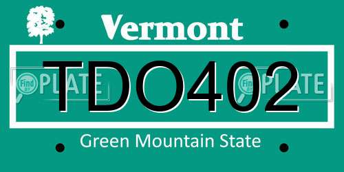 TDO402 Vermont License Plate