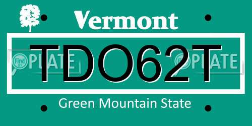 TDO62T Vermont License Plate