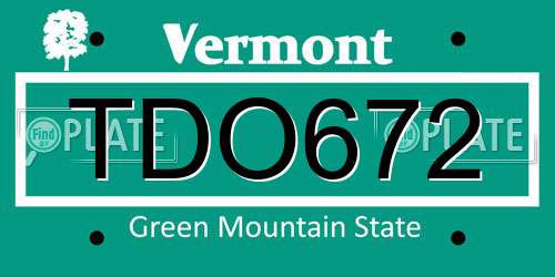 TDO672 Vermont License Plate