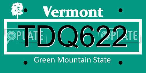 TDQ622 Vermont License Plate