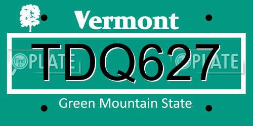 TDQ627 Vermont License Plate