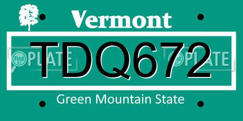 TDQ672 Vermont License Plate