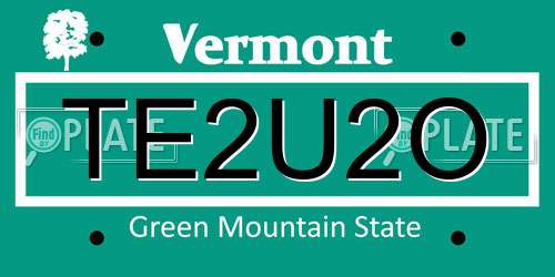 TE2U2O Vermont License Plate