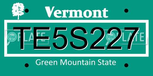 TE5S227 Vermont License Plate