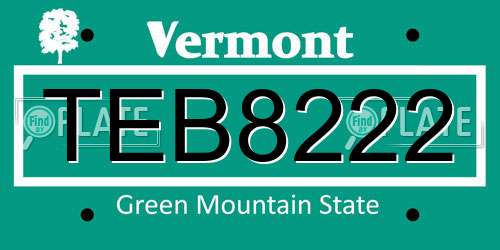 TEB8222 Vermont License Plate