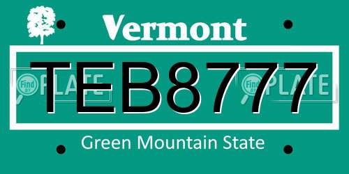 TEB8777 Vermont License Plate