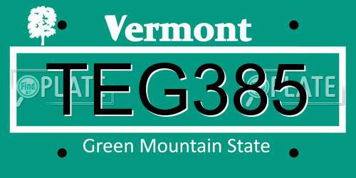 TEG385 Vermont License Plate