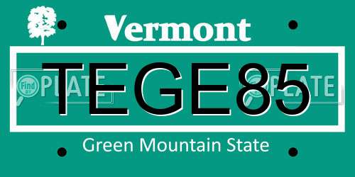 TEGE85 Vermont License Plate