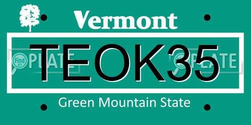 TEOK35 Vermont License Plate