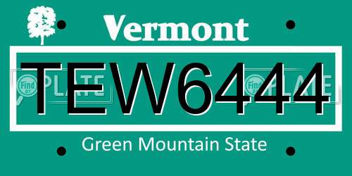 TEW6444 Vermont License Plate