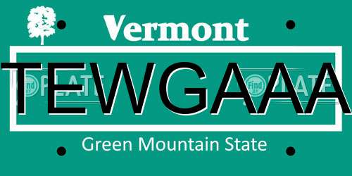 TEWGAAA Vermont License Plate